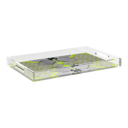 Pickelball Anyone Silver Lime  22.5x14.5 Acrylic Tray - nicolettemayer.com 