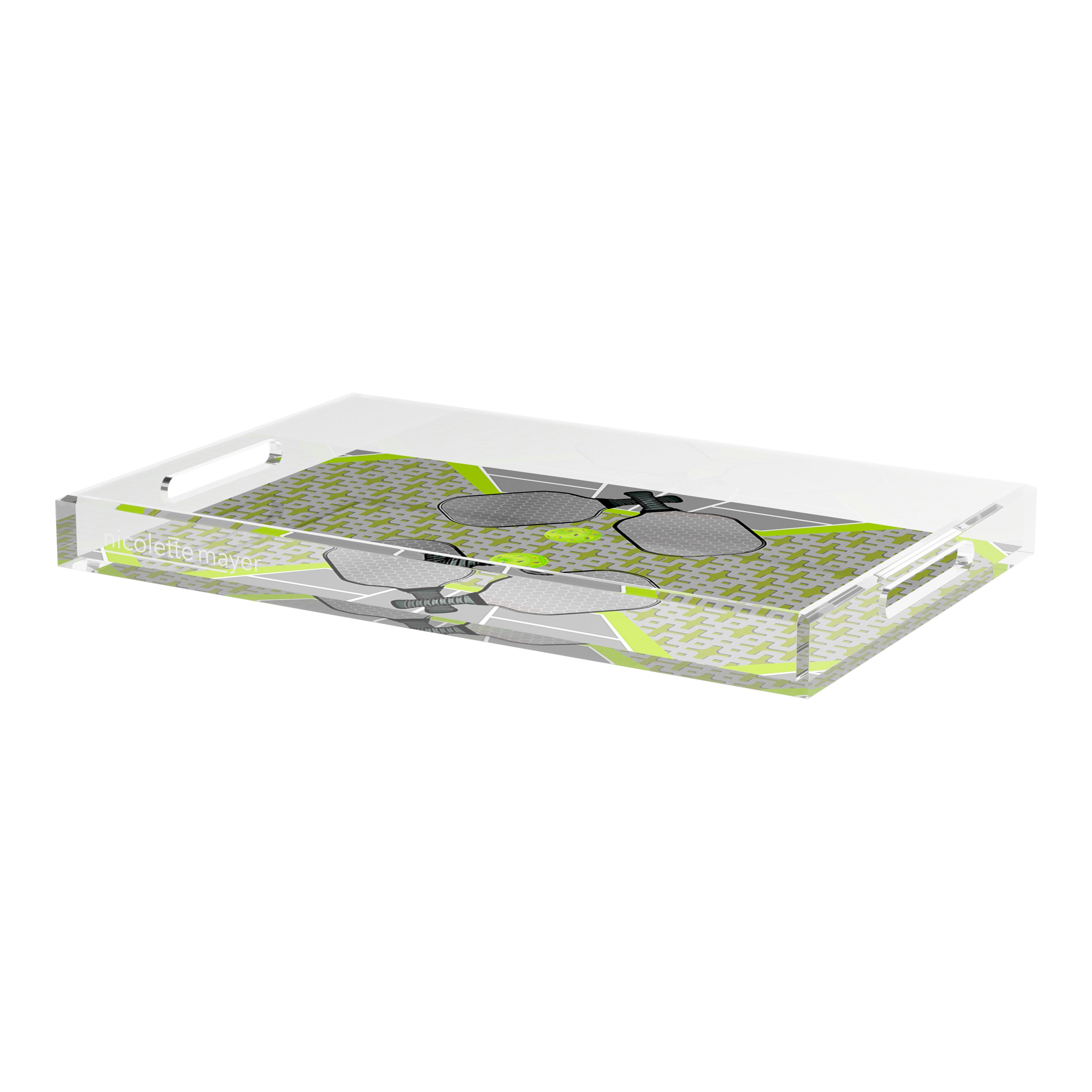 Pickelball Anyone Silver Lime  22.5x14.5 Acrylic Tray - nicolettemayer.com 