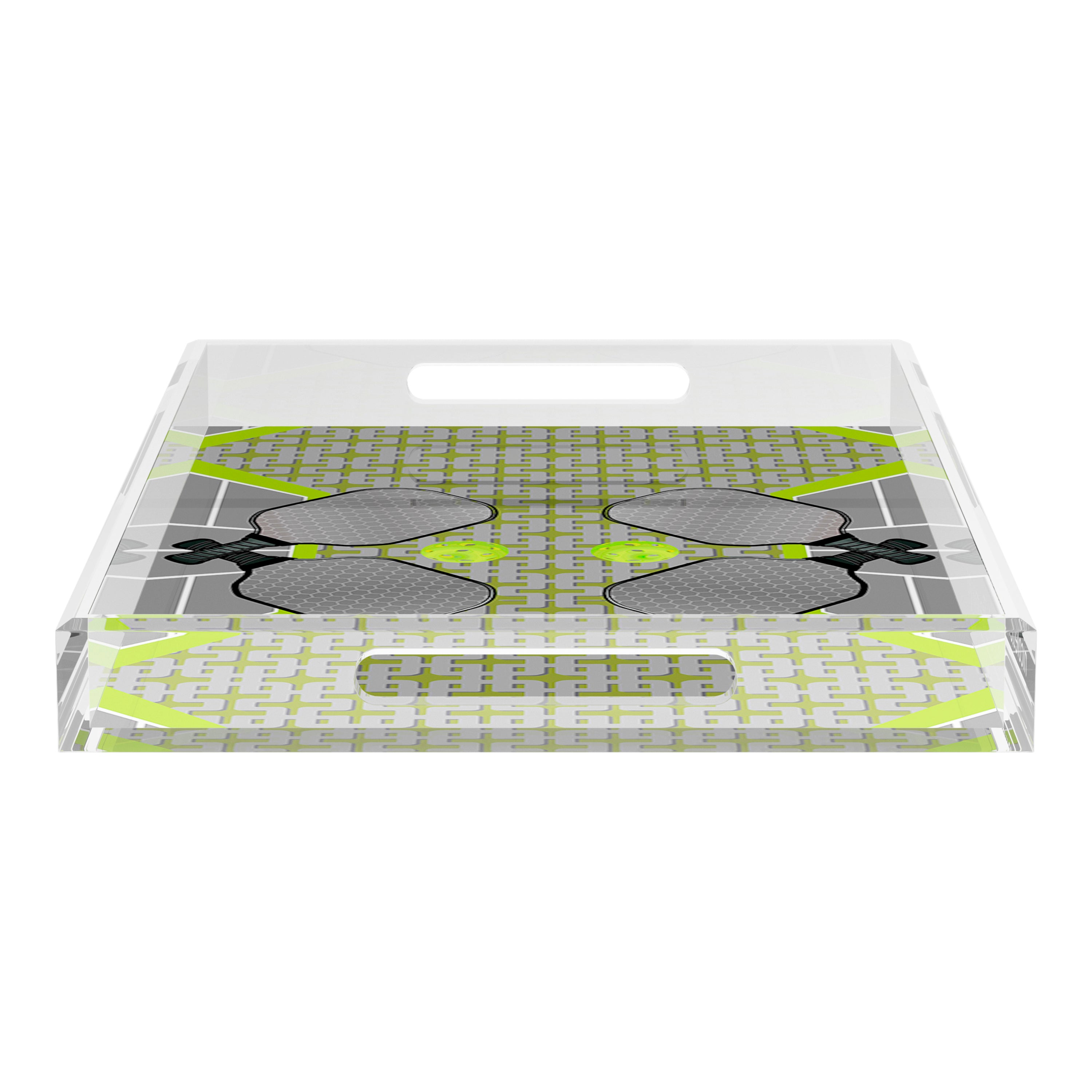 Pickelball Anyone Silver Lime  22.5x14.5 Acrylic Tray - nicolettemayer.com 