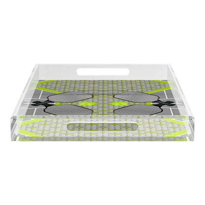 Pickelball Anyone Silver Lime  22.5x14.5 Acrylic Tray - nicolettemayer.com 
