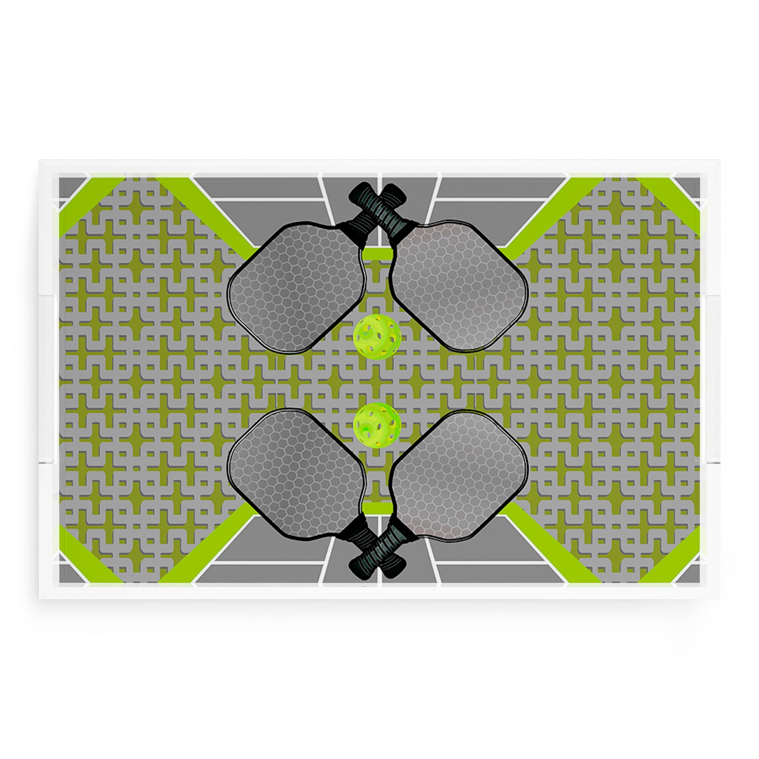 Pickelball Anyone Silver Lime  22.5x14.5 Acrylic Tray - nicolettemayer.com 