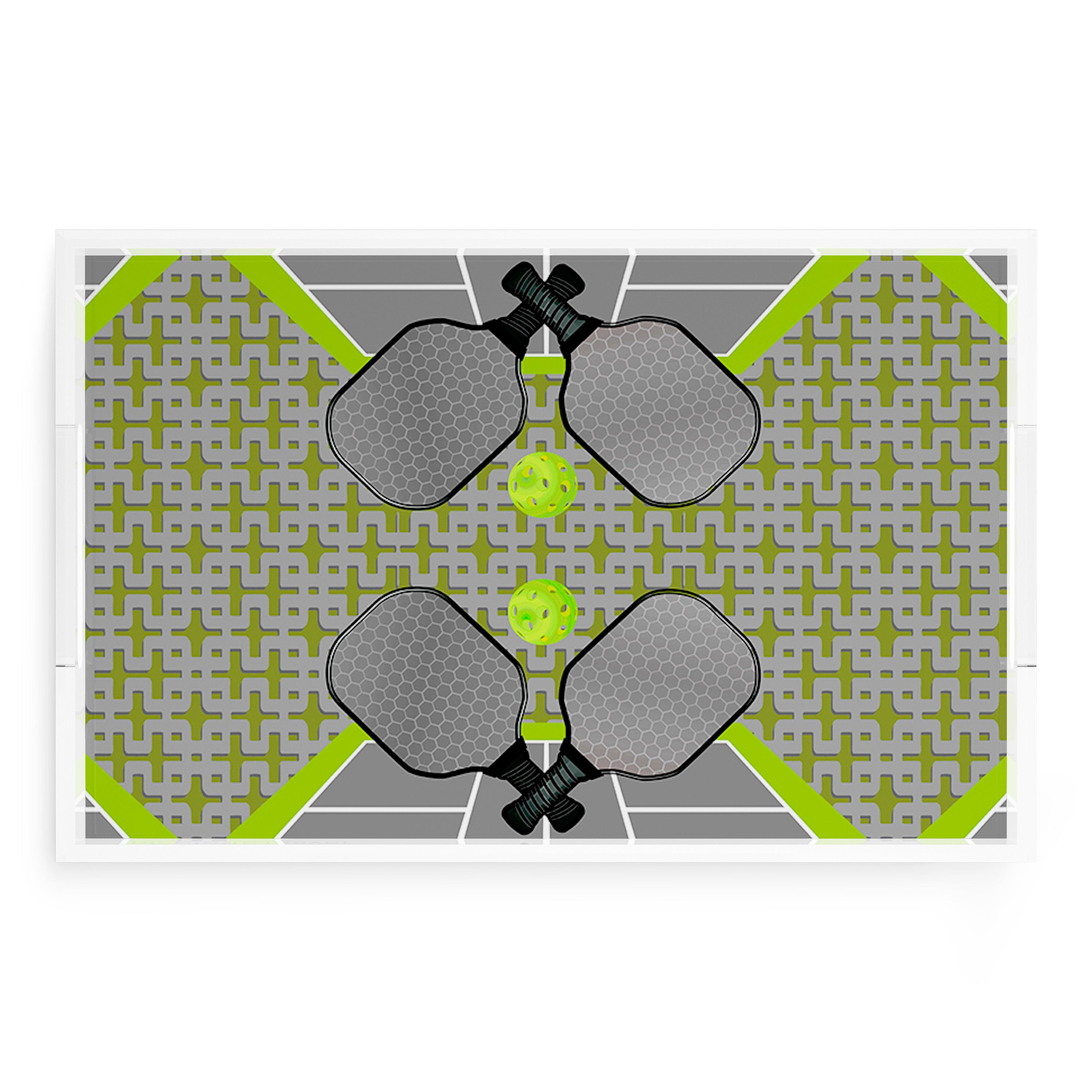 Pickelball Anyone Silver Lime  22.5x14.5 Acrylic Tray - nicolettemayer.com 