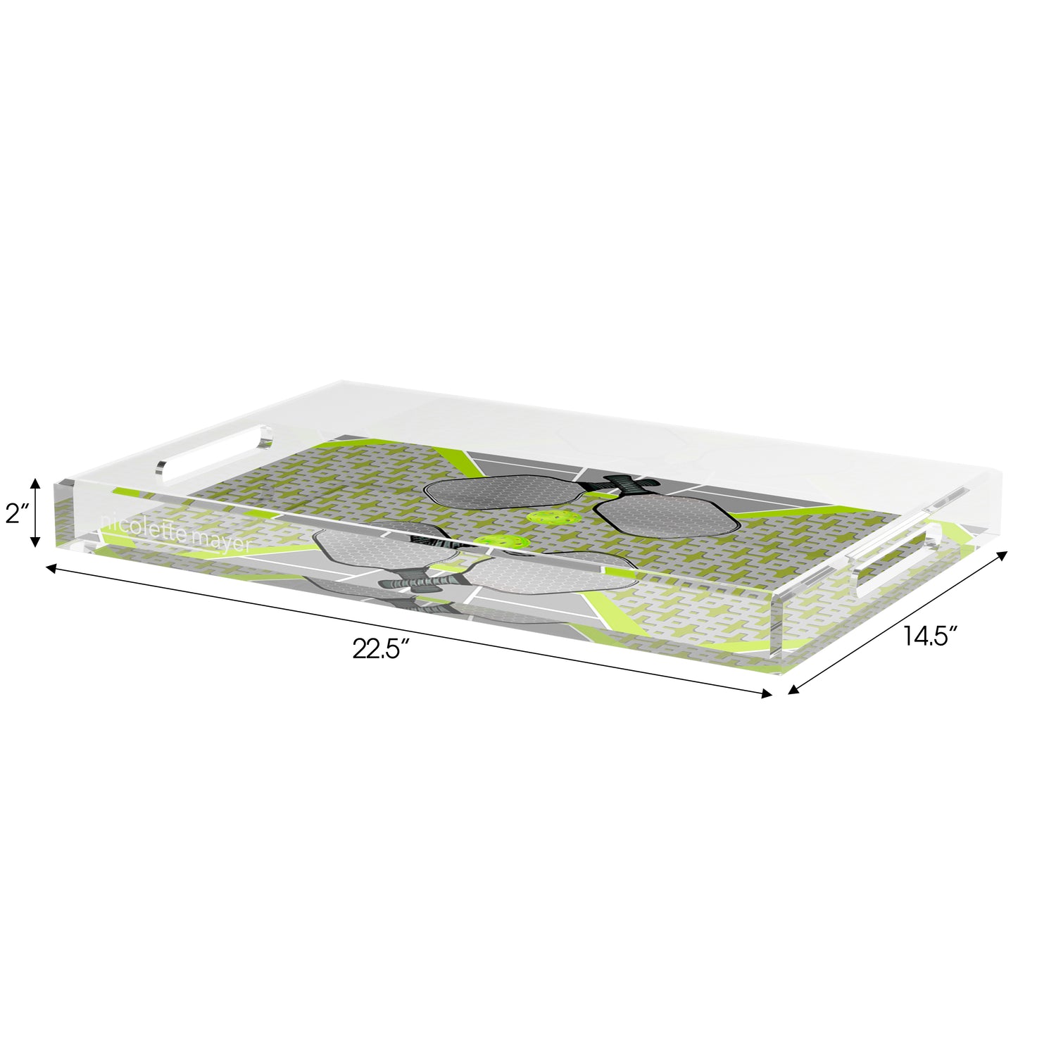 Pickelball Anyone Silver Lime  Set of 3 Acrylic Tray - nicolettemayer.com 