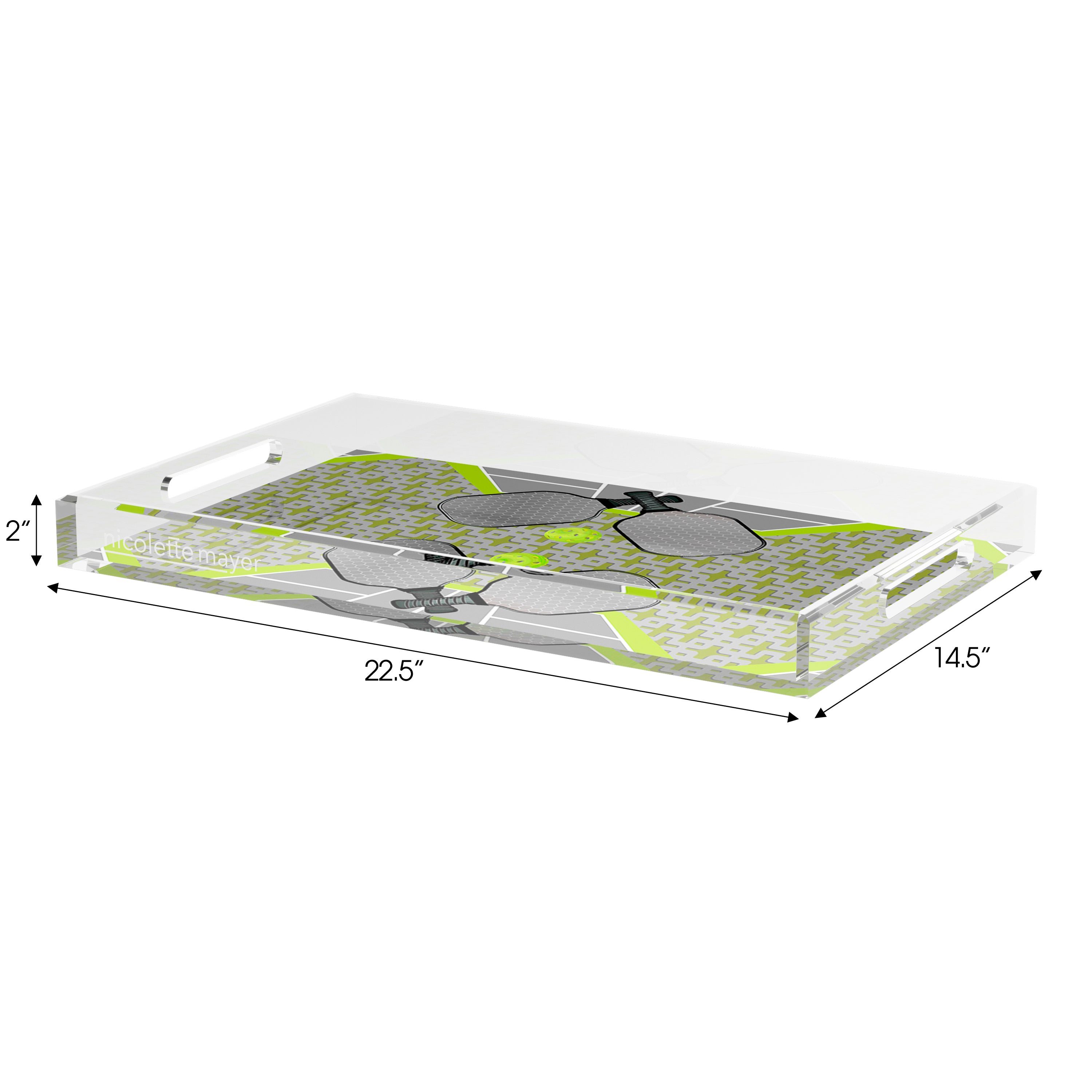 Pickelball Anyone Silver Lime  Set of 3 Acrylic Tray - nicolettemayer.com 