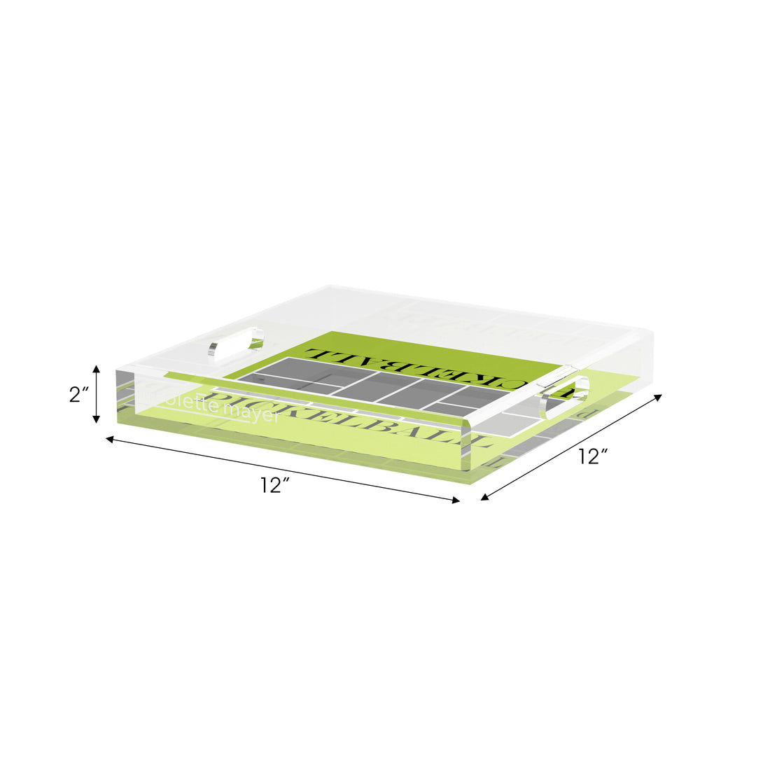 Pickelball Court Silver Lime 12X12 Acrylic Tray - nicolettemayer.com 