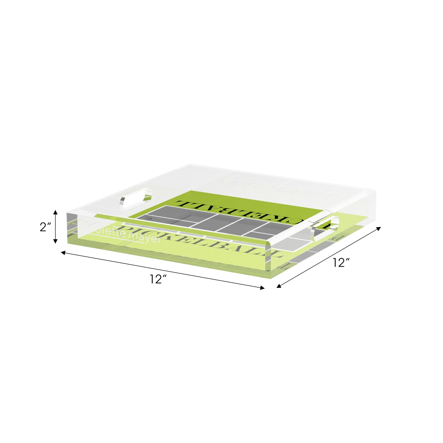 Pickelball Court Silver Lime 12X12 Acrylic Tray - nicolettemayer.com 