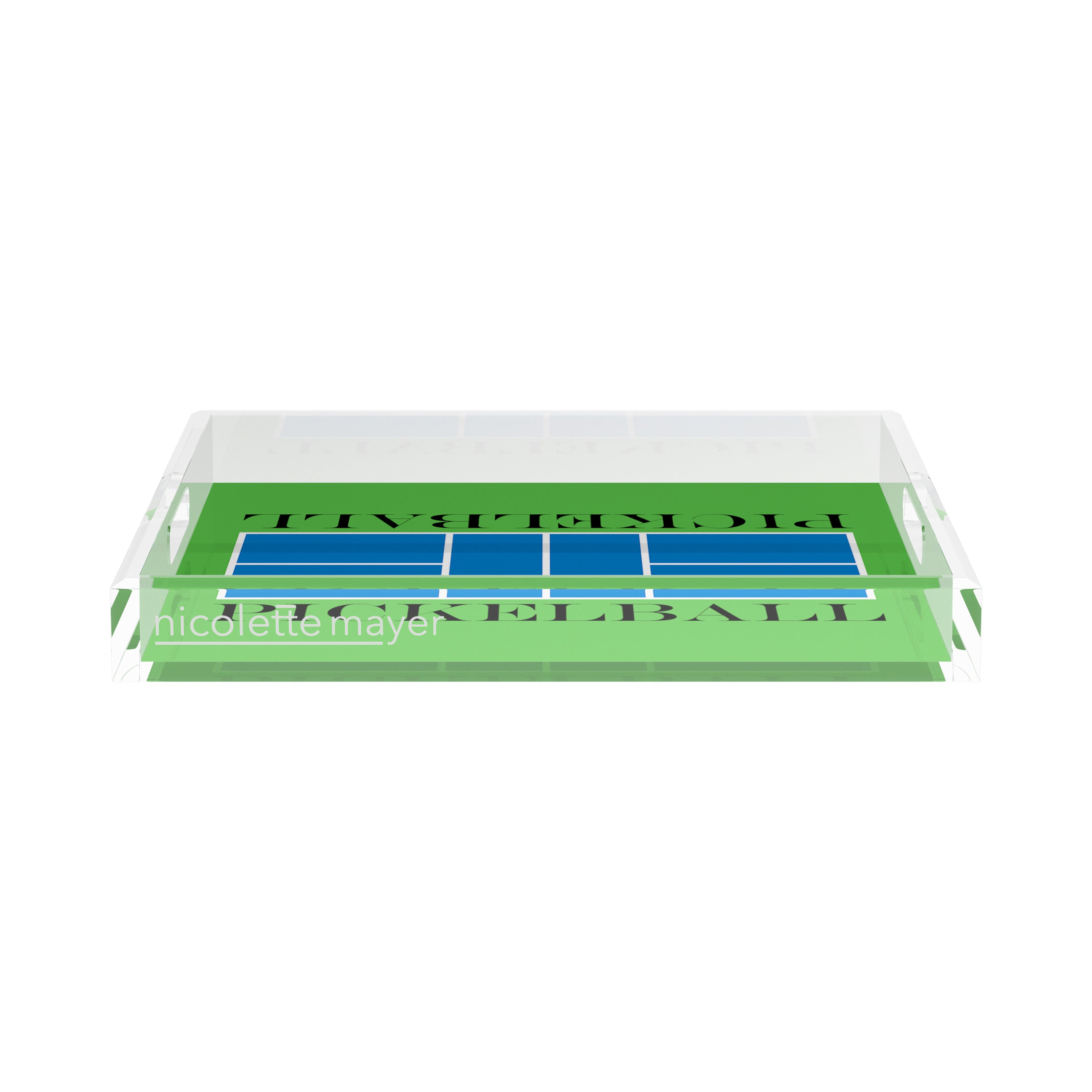 Pickelball Court Blue Green 15X15 Acrylic Tray - nicolettemayer.com 