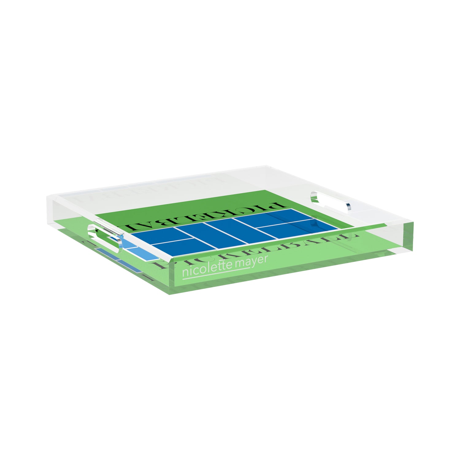 Pickelball Court Blue Green 15X15 Acrylic Tray - nicolettemayer.com 