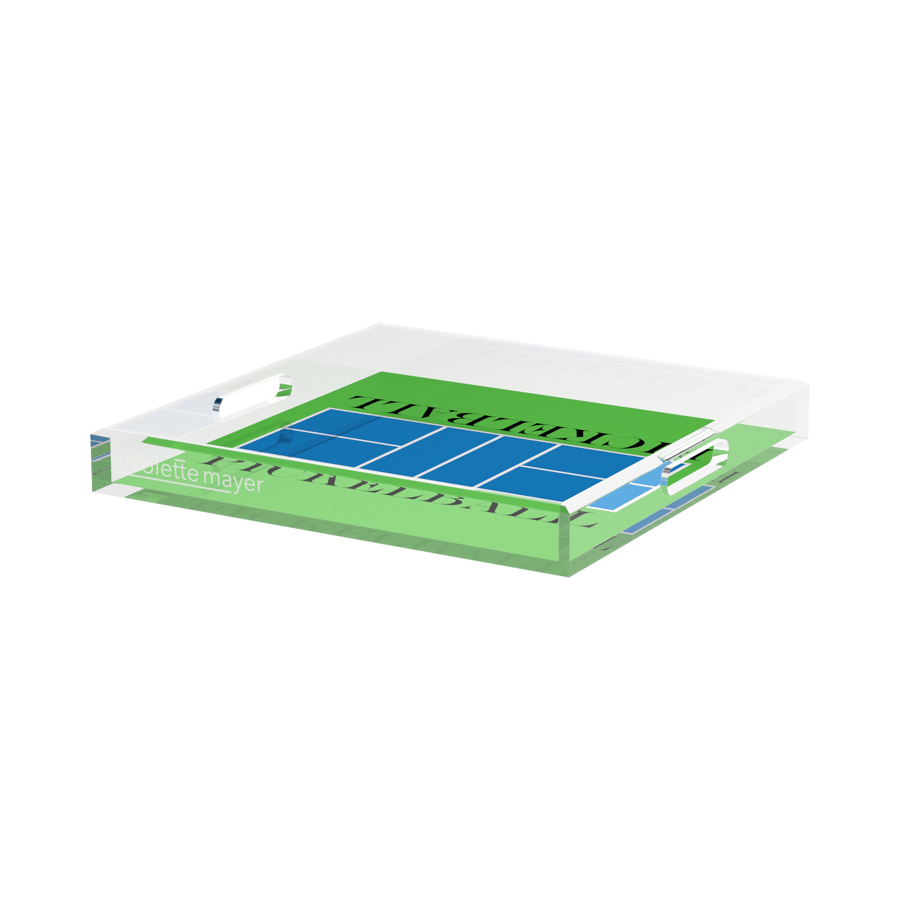 Pickelball Court Blue Green 15X15 Acrylic Tray - nicolettemayer.com 