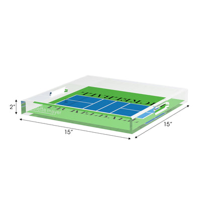 Pickelball Court Blue Green 15X15 Acrylic Tray - nicolettemayer.com 