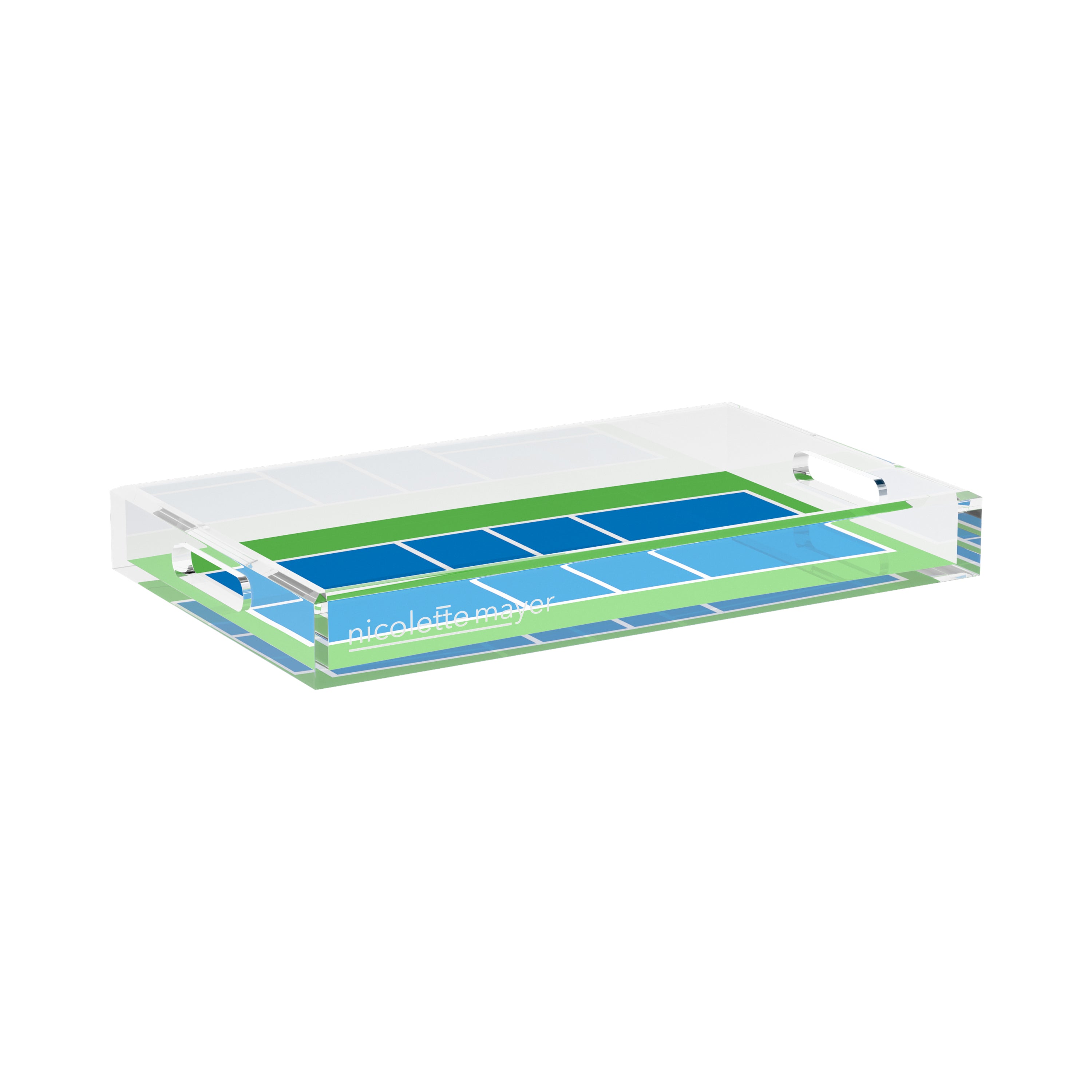 Pickelball Court Blue Green  17X10.5 Acrylic Tray - nicolettemayer.com 