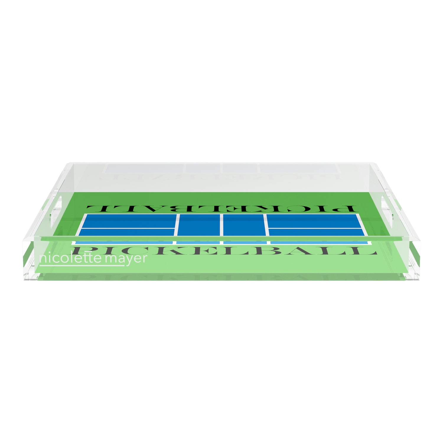 Pickelball Court Blue Green 18X18 Acrylic Tray - nicolettemayer.com 