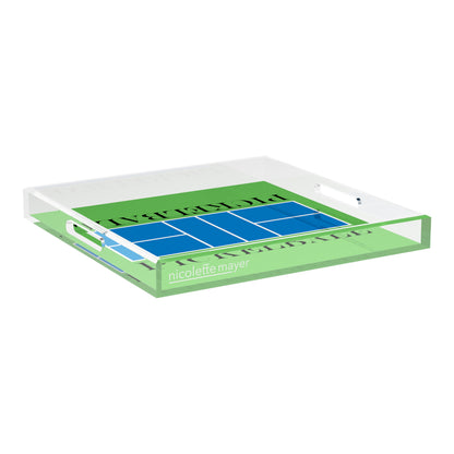 Pickelball Court Blue Green 18X18 Acrylic Tray - nicolettemayer.com 