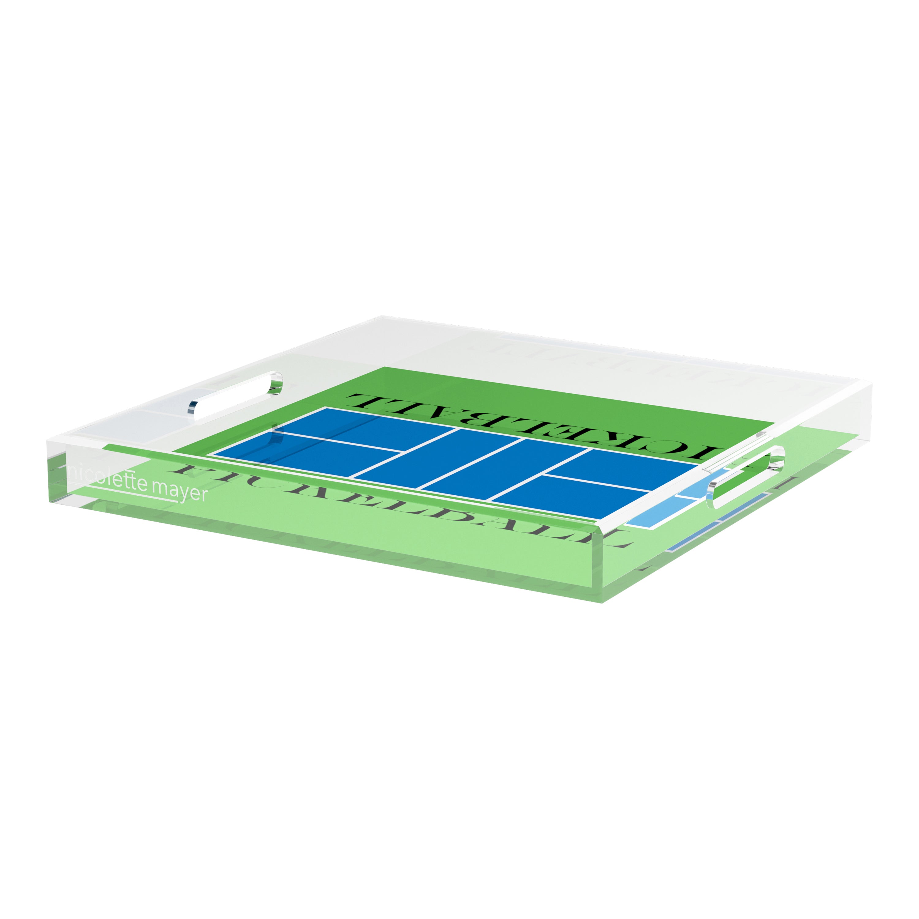 Pickelball Court Blue Green 18X18 Acrylic Tray - nicolettemayer.com 