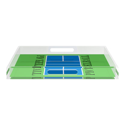 Pickelball Court Blue Green 18X18 Acrylic Tray - nicolettemayer.com 