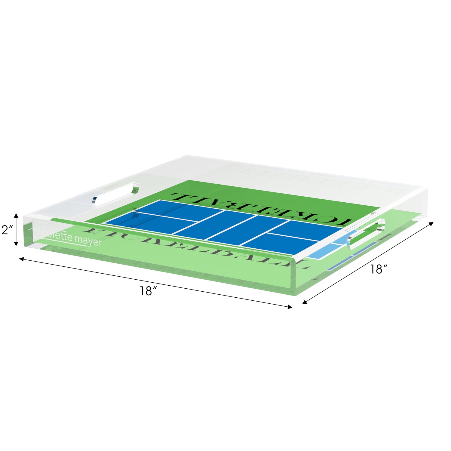 Pickelball Court Blue Green 18X18 Acrylic Tray - nicolettemayer.com 