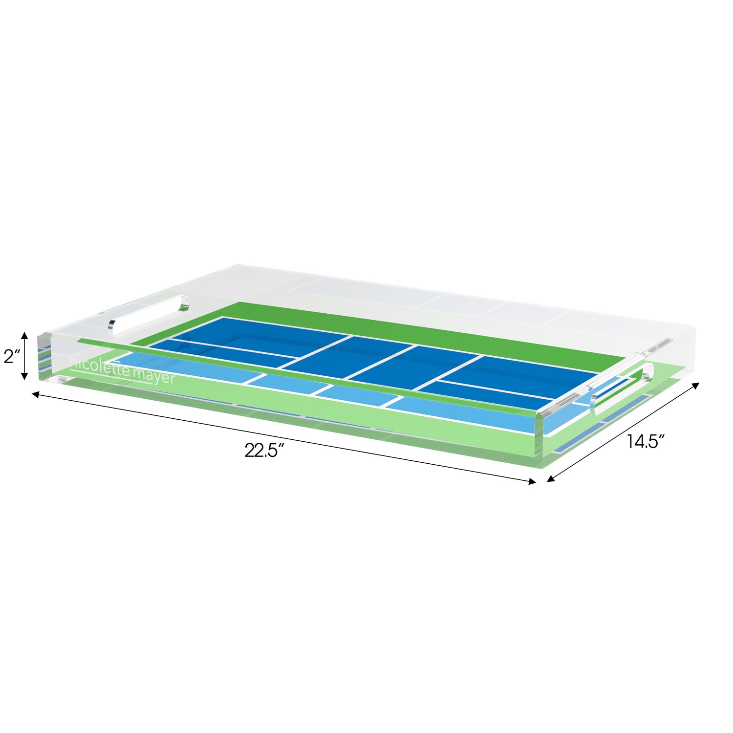 Pickelball Court Blue Green  Set of 3 Acrylic Tray - nicolettemayer.com 