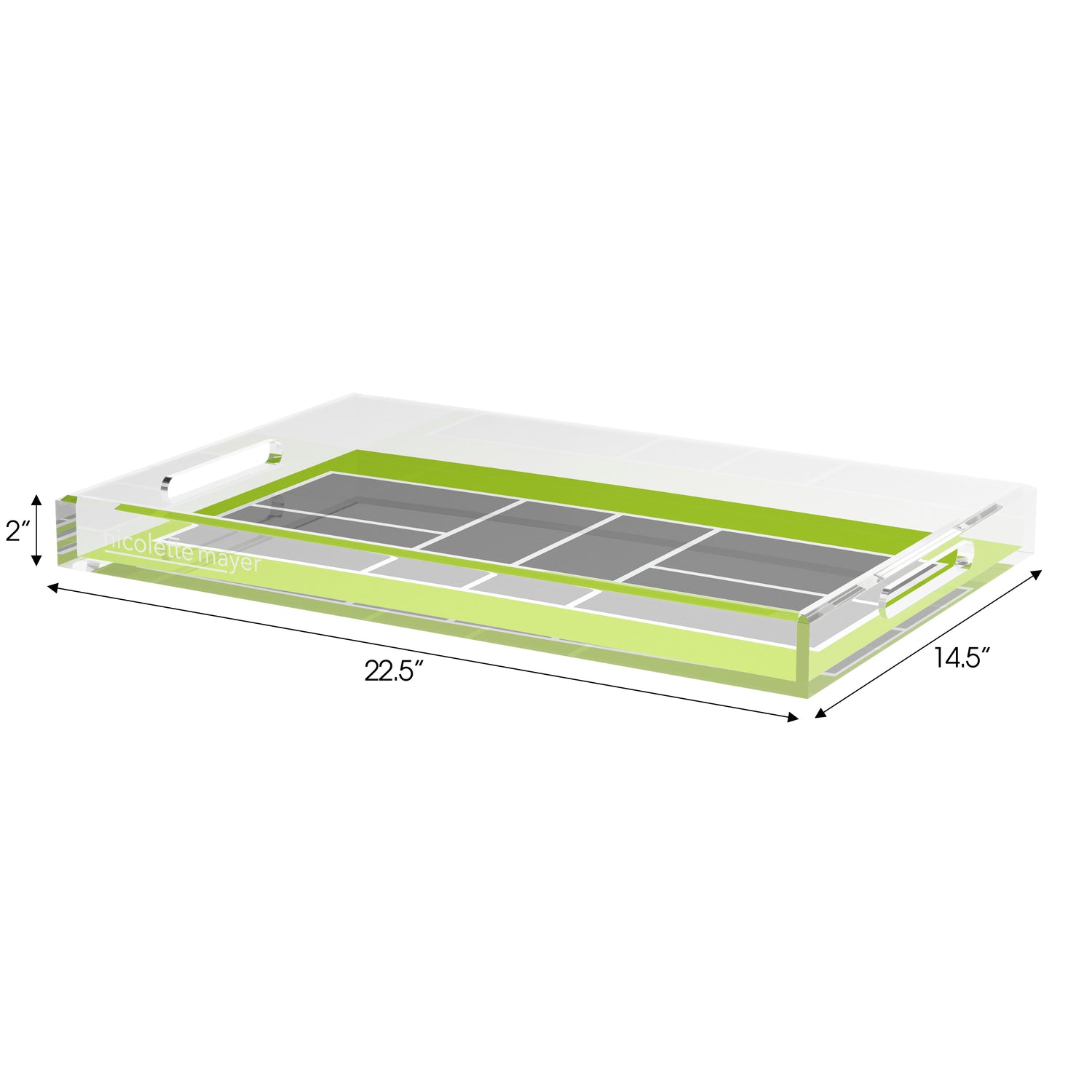 Pickelball Court Silver Lime  Set of 3 Acrylic Tray - nicolettemayer.com 