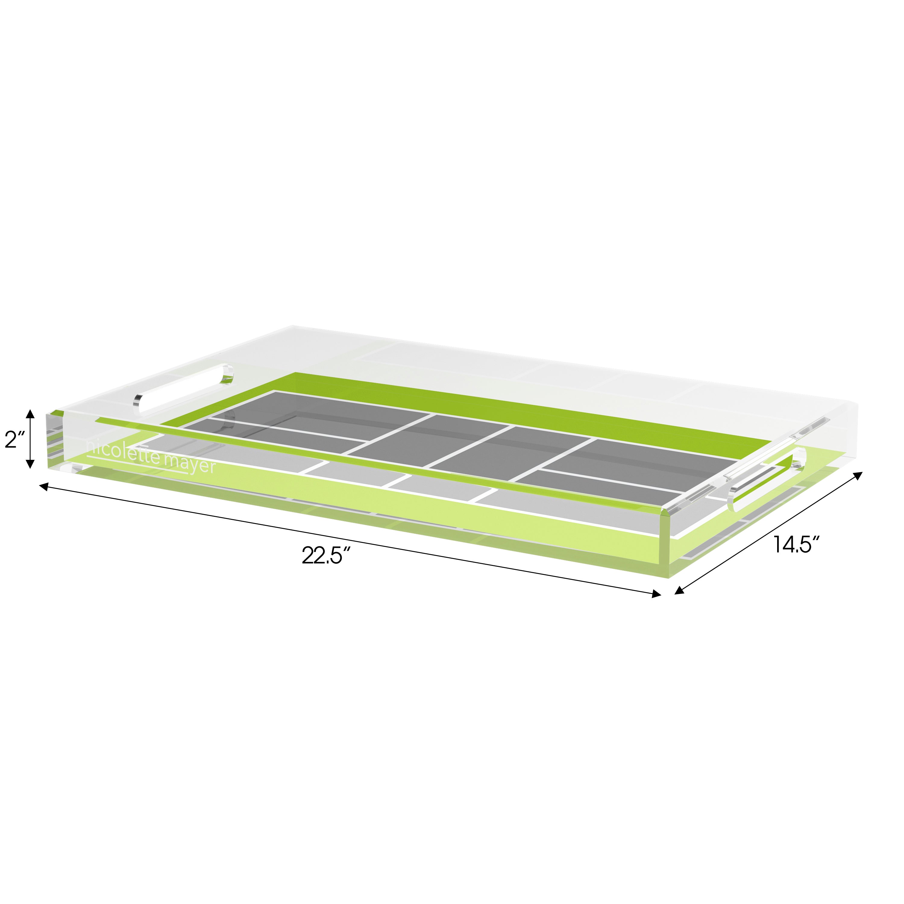 Pickelball Court Silver Lime  Set of 3 Acrylic Tray - nicolettemayer.com 