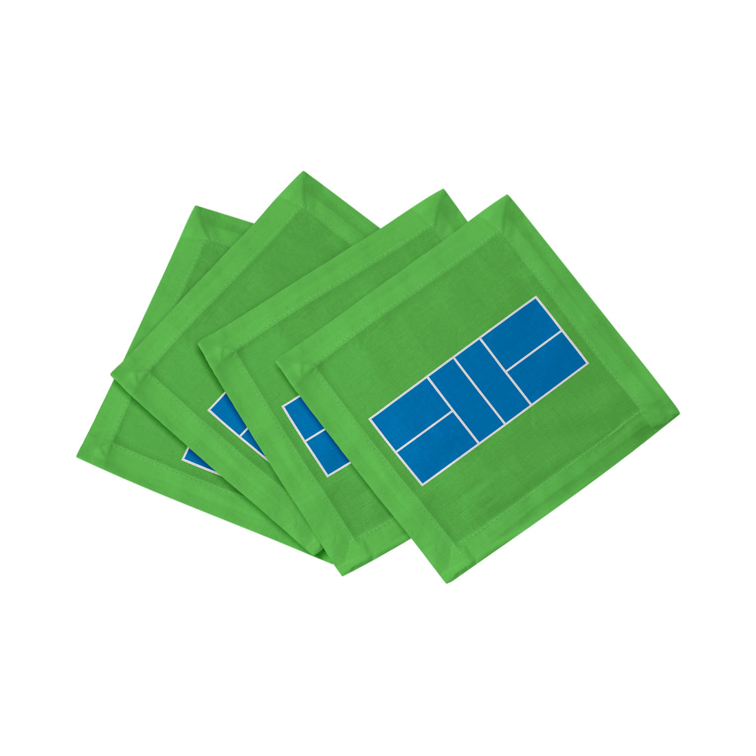 Pickleball Court Blue Green Cotton Sateen Cocktail Napkins - nicolettemayer.com