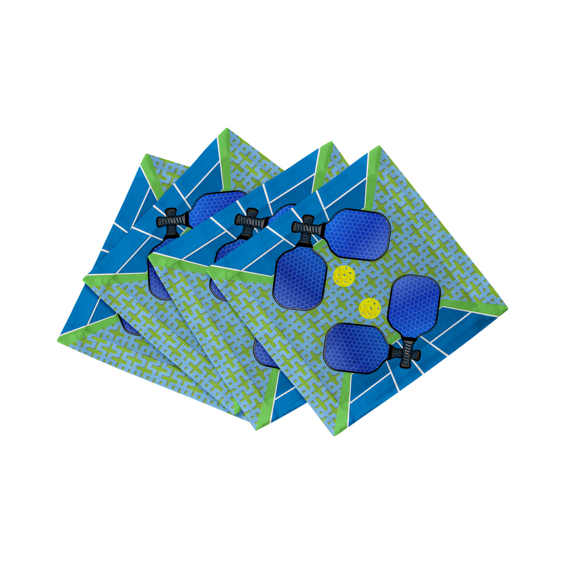 Pickelball Anyone Blue Green Cotton Sateen Cocktail Napkins - nicolettemayer.com