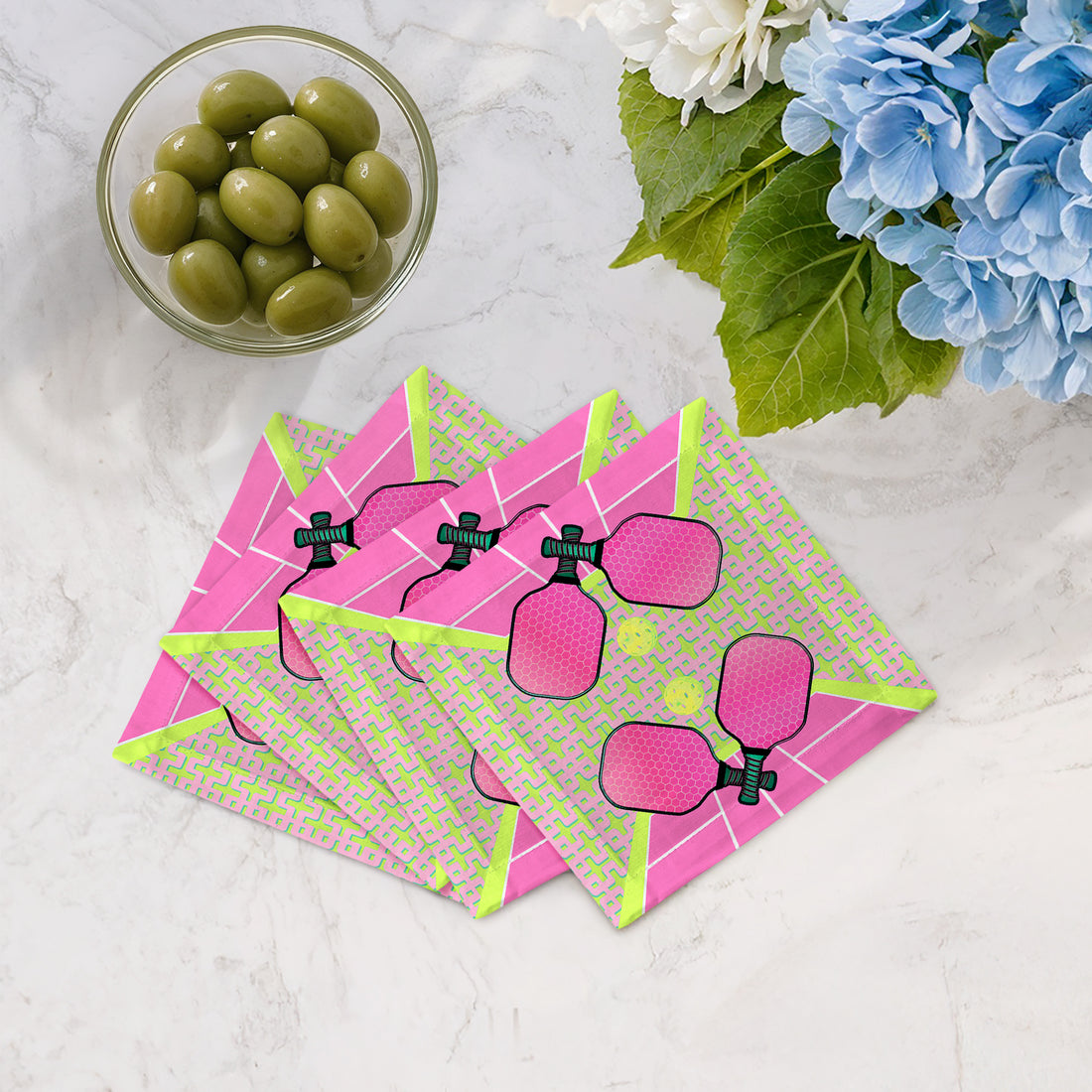 Pickelball Anyone Nancy Fran Cotton Sateen Cocktail Napkins - nicolettemayer.com