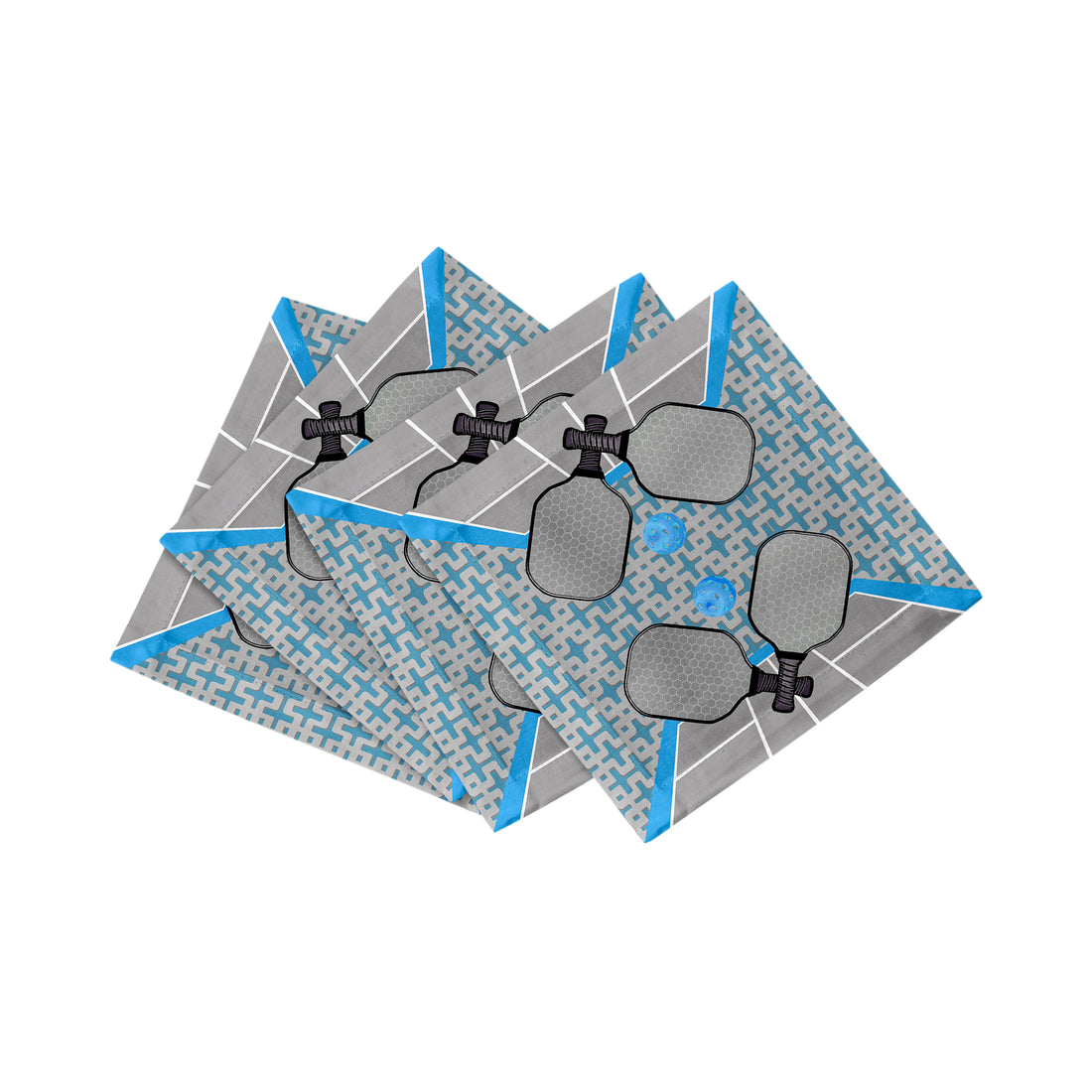 Pickelball Anyone Silver Blue Cotton Sateen Cocktail Napkins - nicolettemayer.com