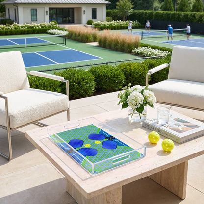 Pickleball Anyone Blue Green Acrylic Decorative Tray, 12.5 x 7.75 in. by Nicolette Mayer 