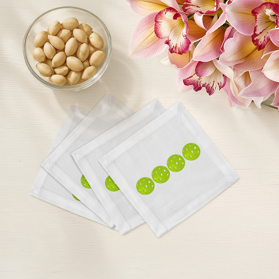 Pickelballs Acid Green Cotton Sateen Cocktail Napkins - nicolettemayer.com