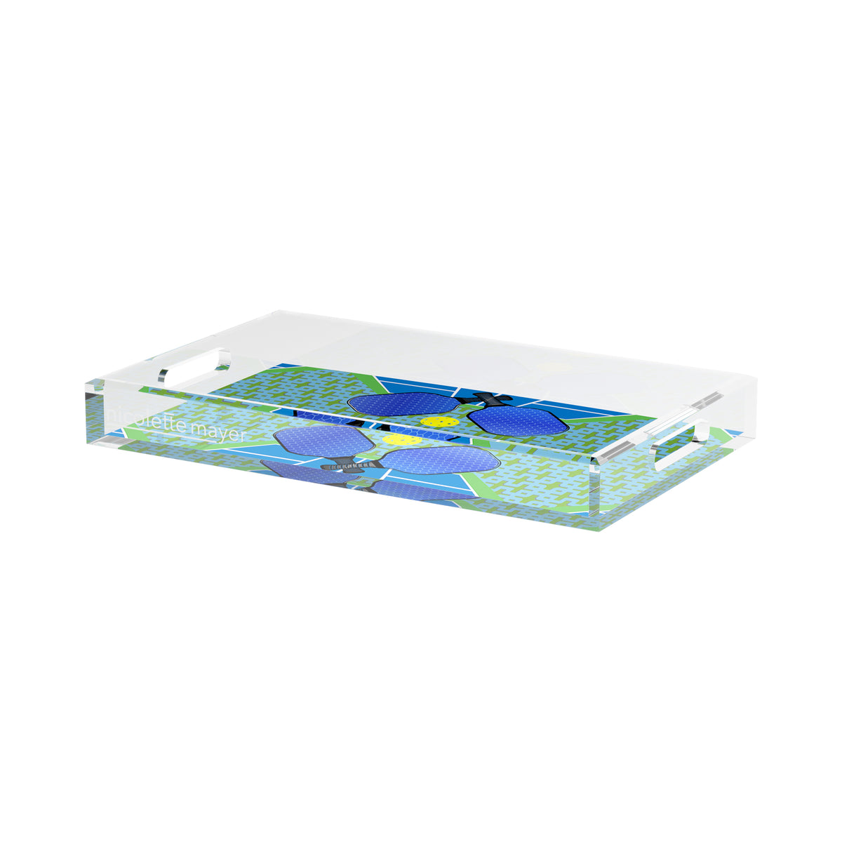 Pickleball Anyone Blue Green Acrylic Decorative Tray, 17 x 10.5 in. by Nicolette Mayer 
