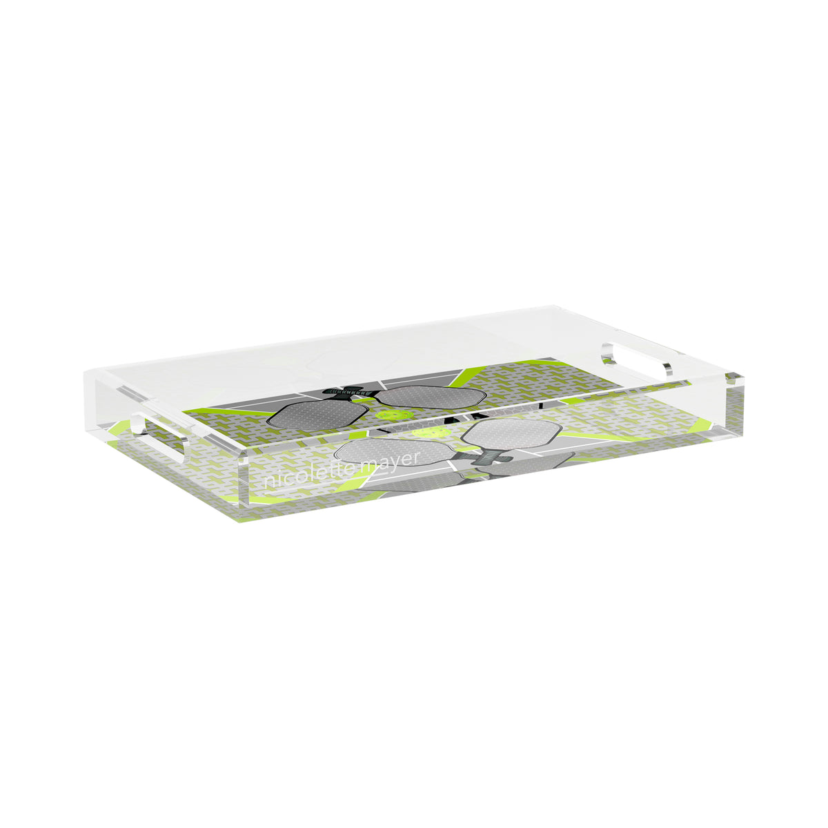 Pickleball Anyone Silver Lime Acrylic Decorative Tray, 17 x 10.5 in. by Nicolette Mayer 