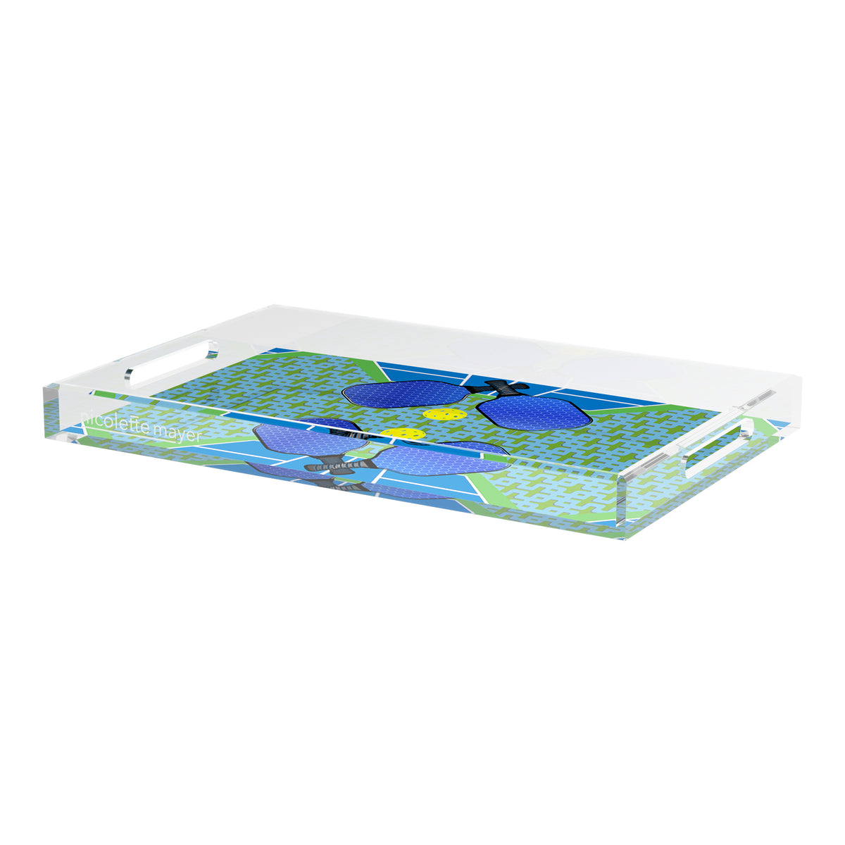 Pickleball Anyone Blue Green Acrylic Decorative Tray, 22.5 x 14.5 in. by Nicolette Mayer 