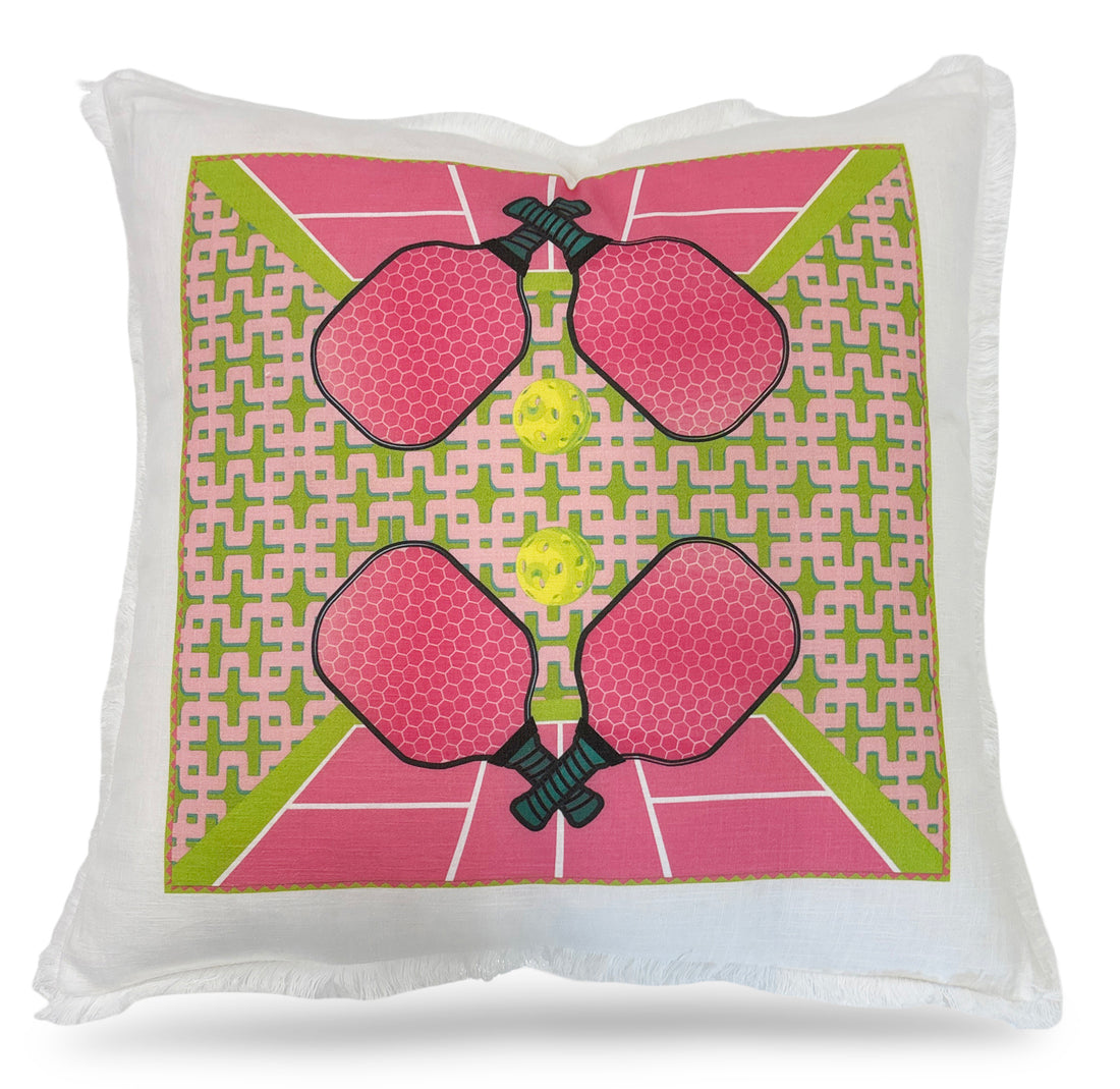Pickleball Anyone Nancy Fran Linen Cotton 22x22 Pillow by Nicolette Mayer