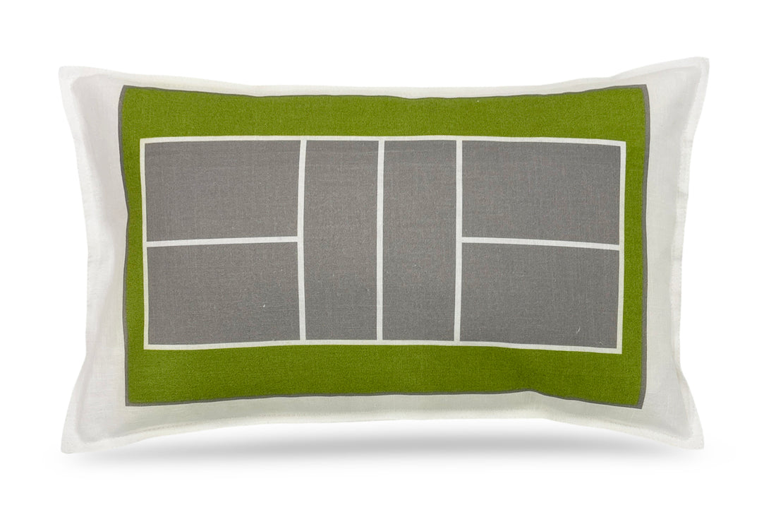 Pickleball Court Silver Lime Linen Cotton 20x12 Lumbar Pillow by Nicolette Mayer