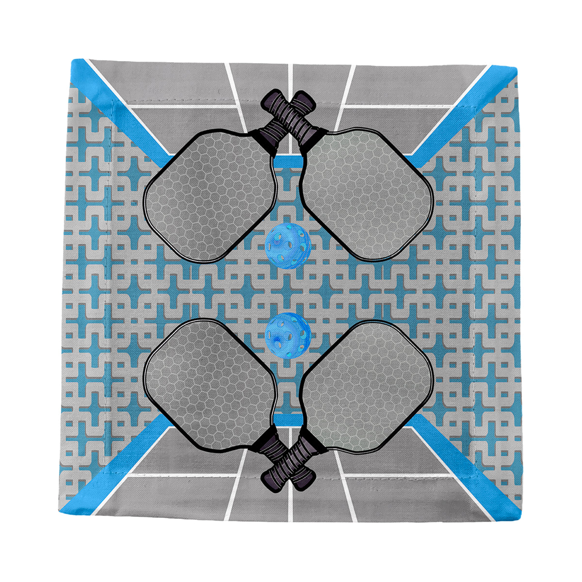 Pickleball Anyone Silver Blue Cotton Sateen Cocktail Napkins by Nicolette Mayer