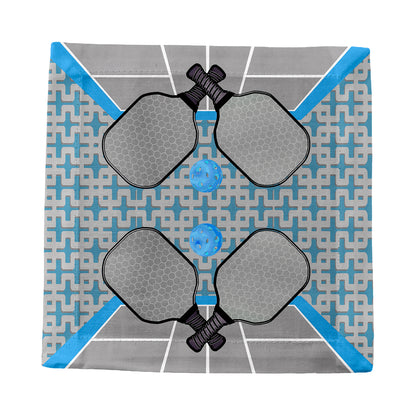 Pickleball Anyone Silver Blue Cotton Sateen Cocktail Napkins by Nicolette Mayer
