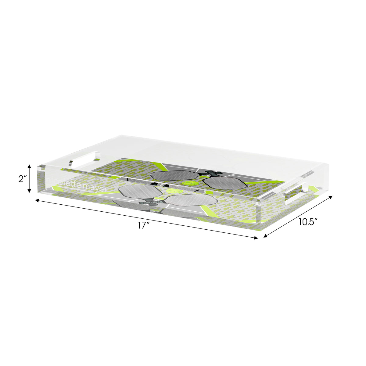 Pickleball Anyone Silver Lime Acrylic Decorative Tray, 17 x 10.5 in. by Nicolette Mayer 