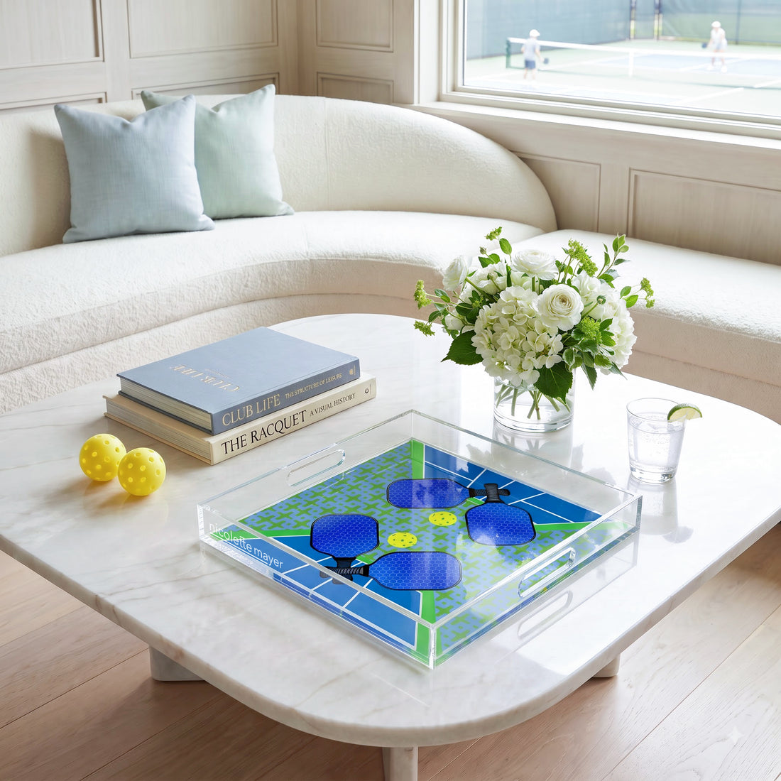 Pickleball Anyone Blue Green Acrylic Decorative Tray, 12 x 12 in. by Nicolette Mayer 