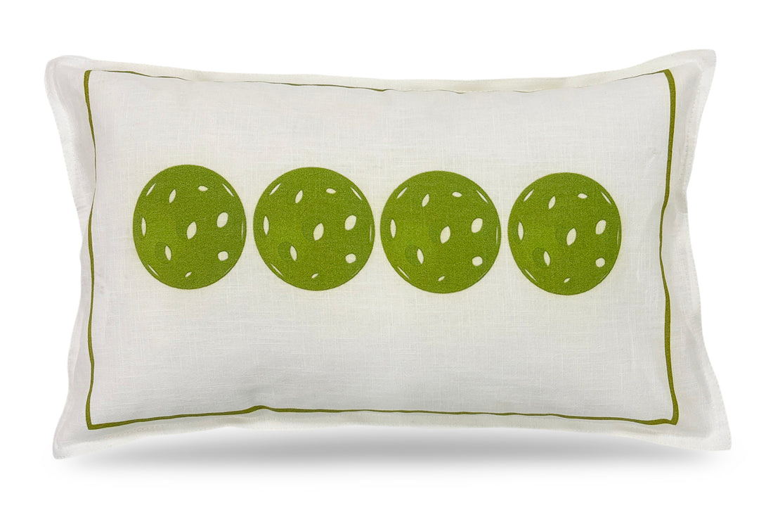 Pickleballs Acid Green Linen Cotton 20x12 Lumbar Pillow by Nicolette Mayer