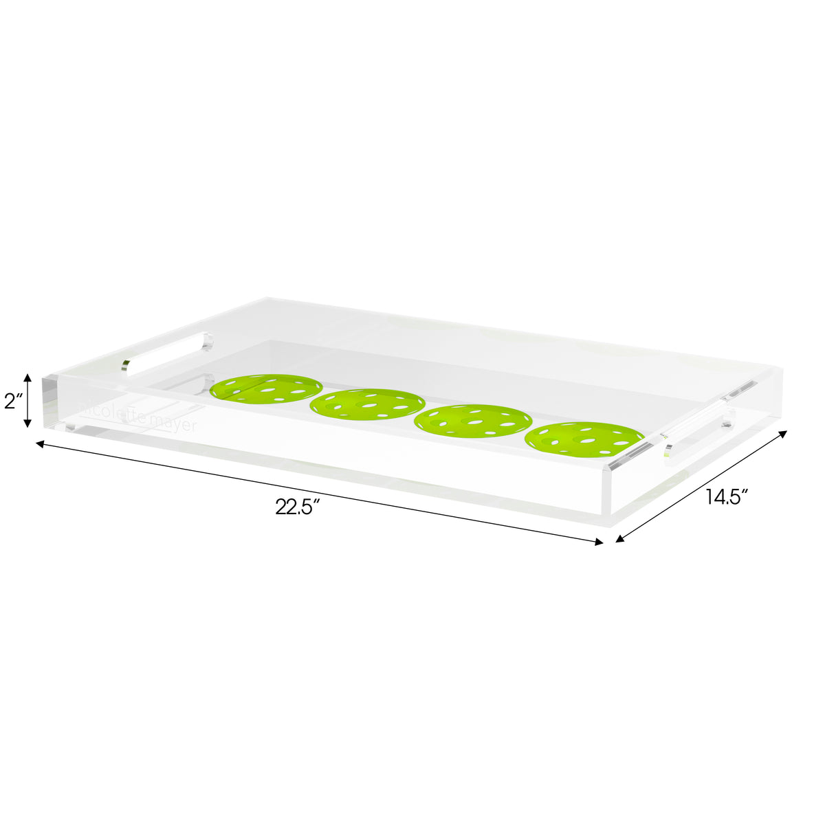 Pickleballs Acid Green Acrylic Decorative Tray, 22.5 x 14.5 in. by Nicolette Mayer 