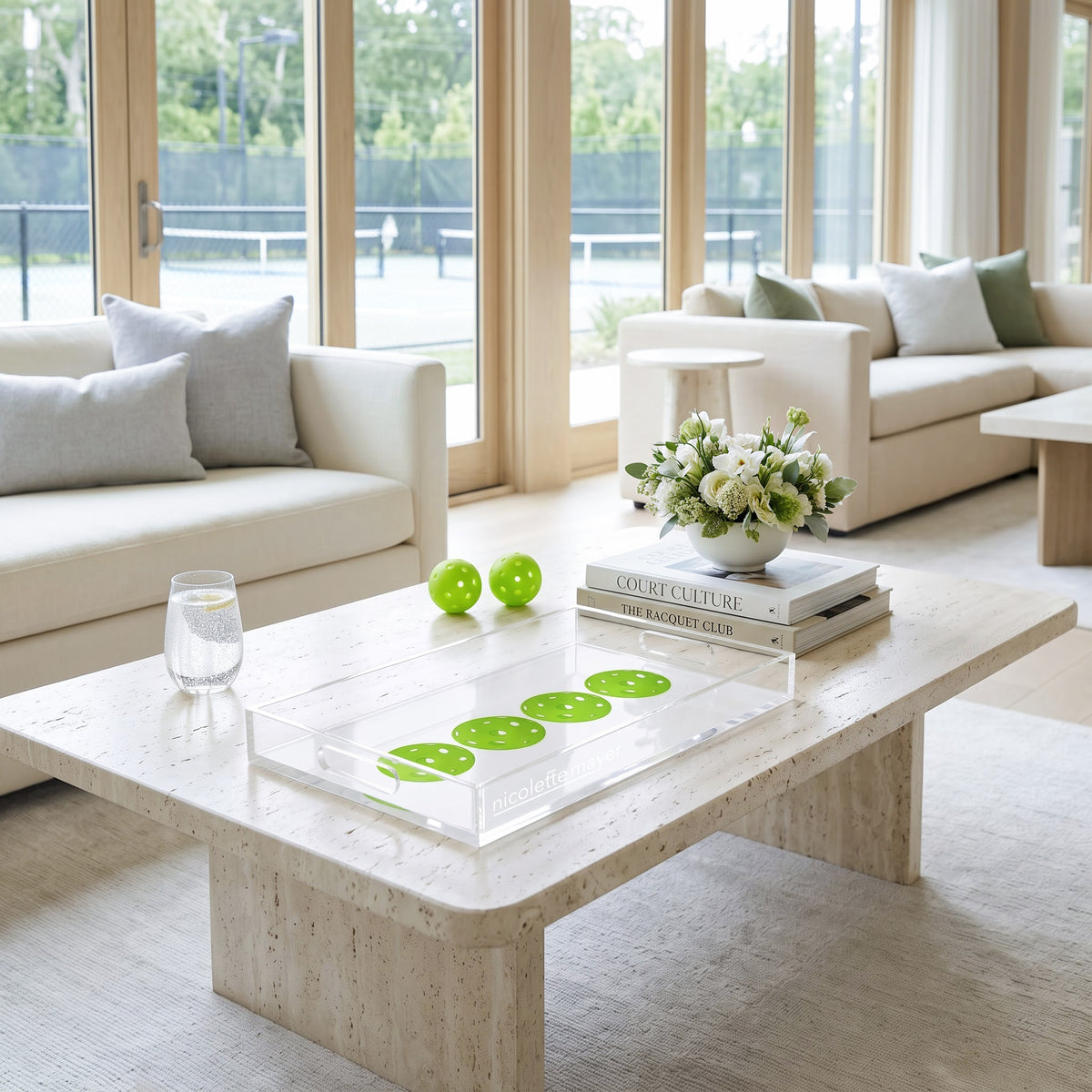 Pickleballs Acid Green Acrylic Rectangle Decorative Tray, 12.5 x 7.75 in., 17 x 10.5 in., 22.5 x 14.5 in. by Nicolette Mayer 