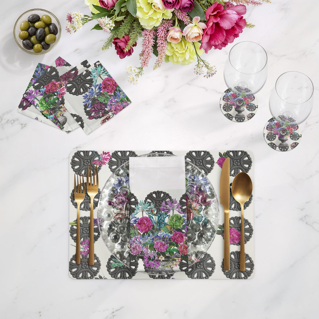 Pistals Metal Bouquet Vegan Leather Rectangle Pebble Placemat