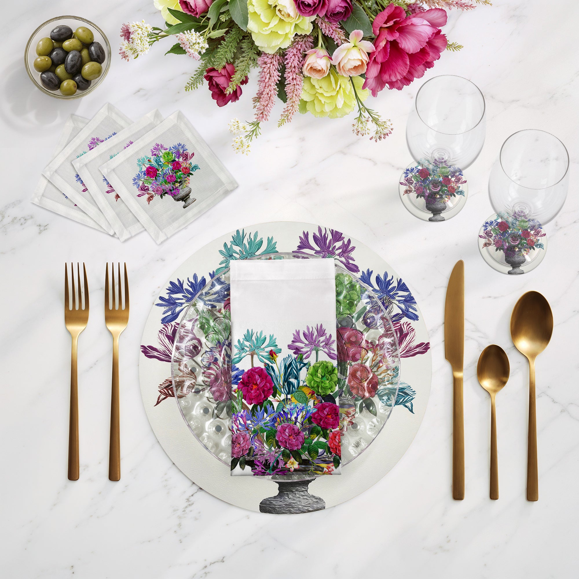 Pistals Large Bouquet Cotton Sateen Cocktail Napkins