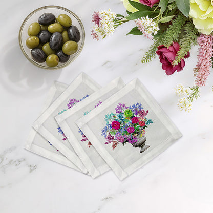 Pistals Large Bouquet 6X6" Hemstitch Cocktail Napkins Set of 4 - nicolettemayer.com