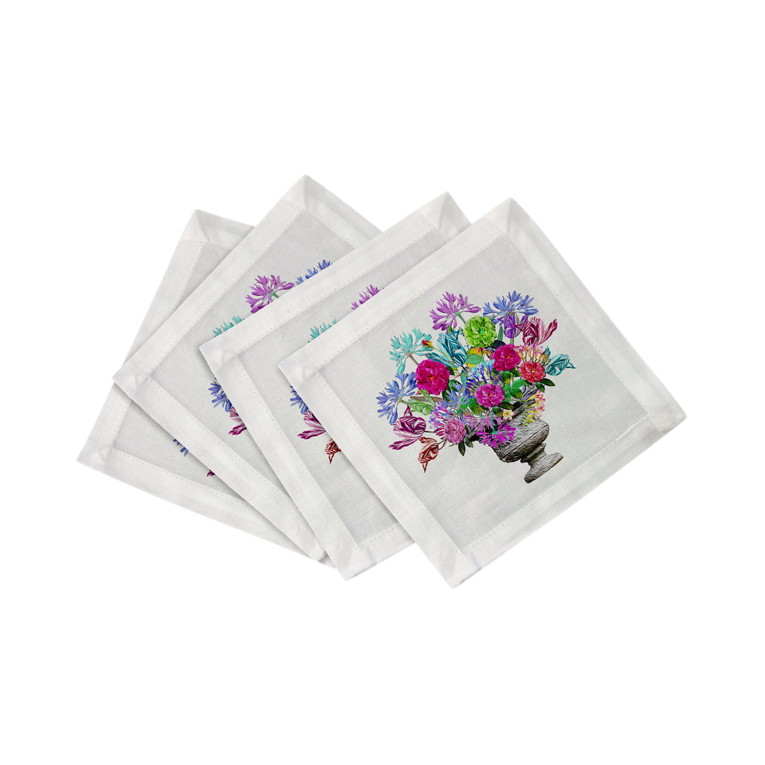 Pistals Large Bouquet 6X6" Hemstitch Cocktail Napkins Set of 4 - nicolettemayer.com