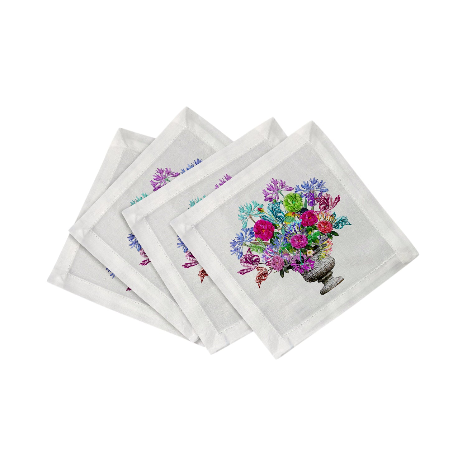 Pistals Large Bouquet 6X6" Hemstitch Cocktail Napkins Set of 4 - nicolettemayer.com