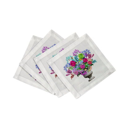 Pistals Large Bouquet 6X6" Hemstitch Cocktail Napkins Set of 4 - nicolettemayer.com
