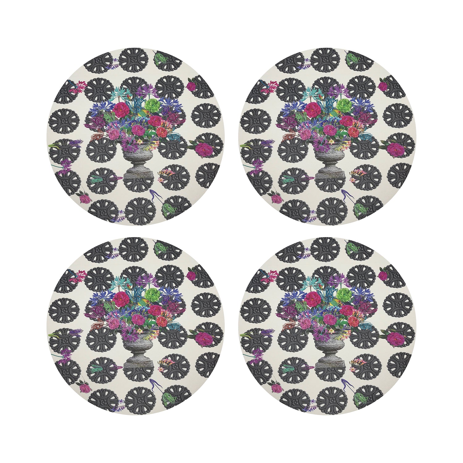Pistals Metal Bouquet 16&quot; Round Pebble Placemats, Set Of 4 - nicolettemayer.com