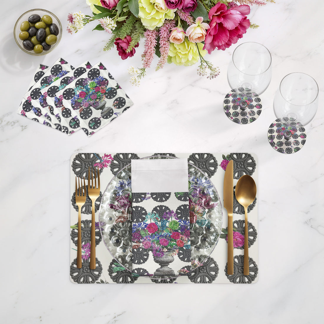 Pistals Metal Bouquet Rectangle 17" Rectangle Pebble Placemats, Set Of 4 - nicolettemayer.com