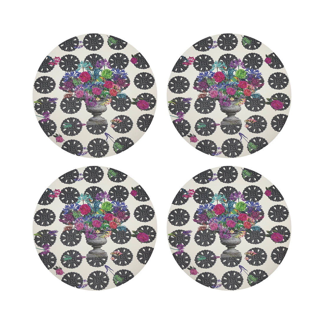 Pistals Metal Bouquet Vegan Leather Round Coasters
